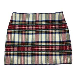 J Crew Mini Plus Size Skirt Sz 20 Lurex Snowy Stewart Tartan Red Plaid Holiday